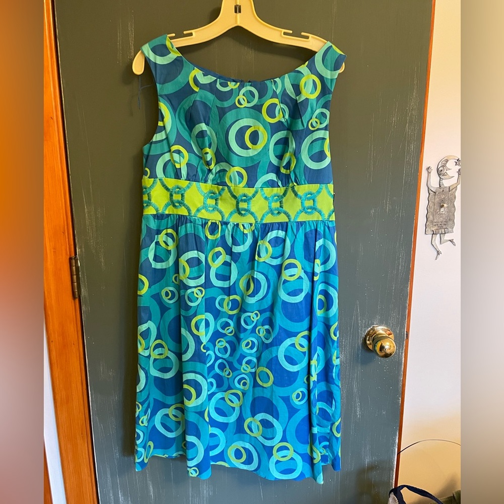 Adrianna Papell Blue and Green Midi Dress